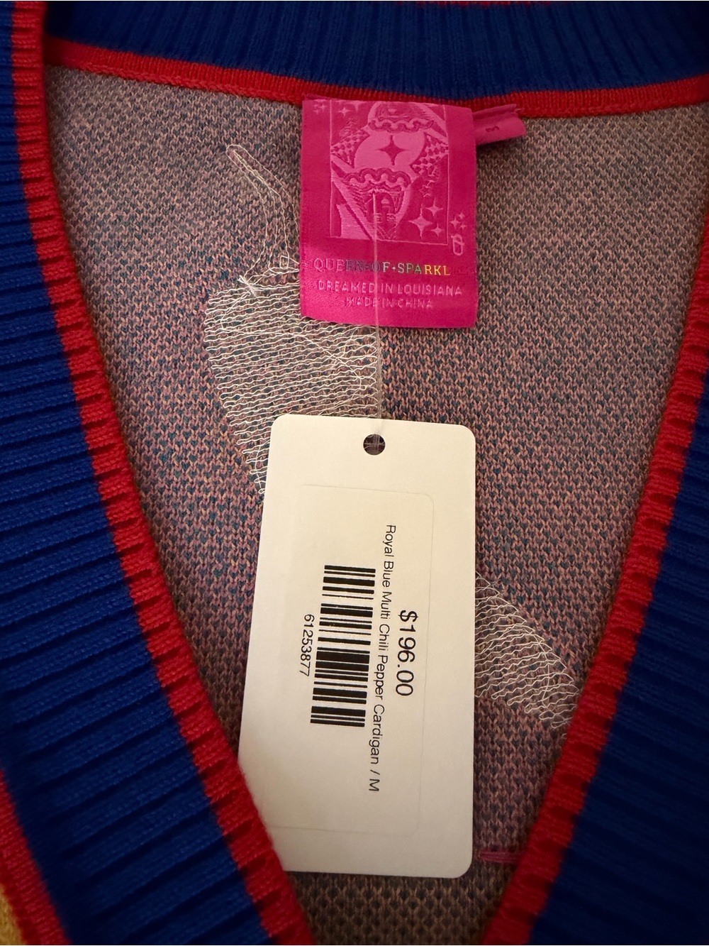 QUEEN OF SPARKLES Royal Blue Cardigan with Pink Trim - Picture 2 of 3